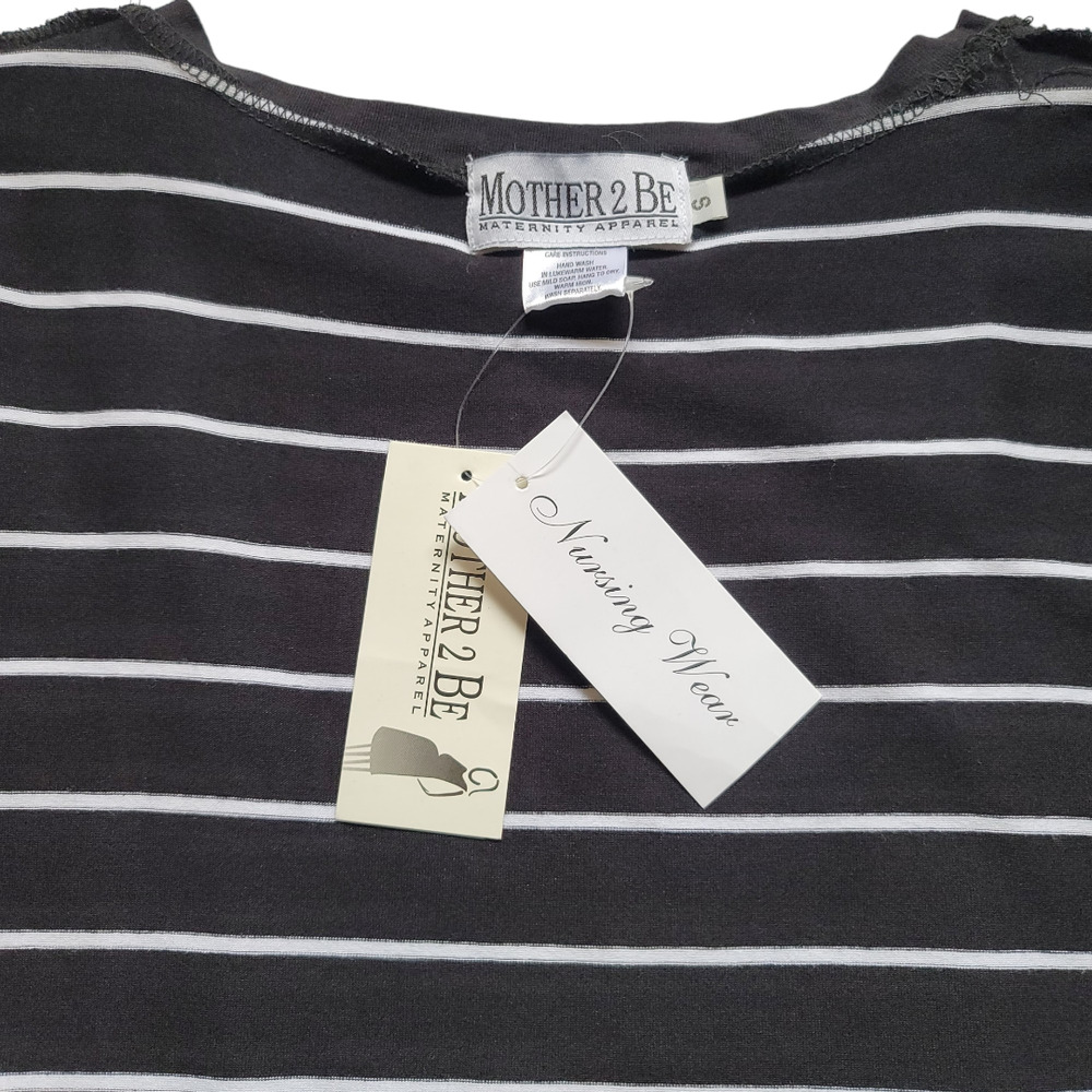 Mother 2 Be Maternity Nursing Wear Short Sleeve Black White Striped Top - Picture 8 of 10